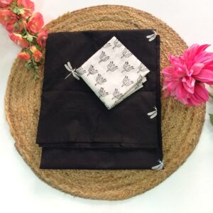 South Cotton Mix Saree (Black with White)