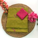 South Cotton Mix Saree (Green with Pink)