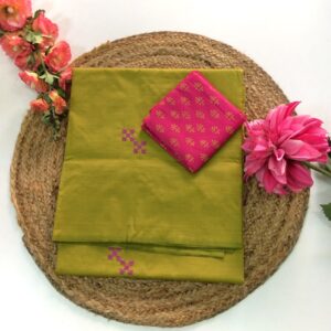 South Cotton Mix Saree (Green with Pink)
