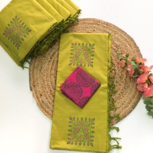 South Cotton Mix Saree (L green with Pink)