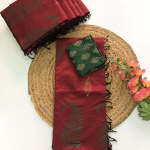 South Cotton Mix Sarees (brown with green)