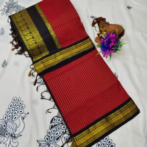 Checked Kalyani cotton sarees (Red with Black)
