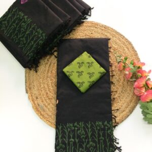 South Cotton Mix Sarees(black with green)