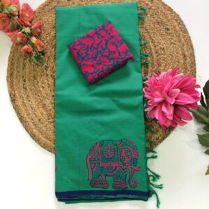 South cotton mix sarees(Pastel green with pink blouse)