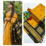 Plain Kalyani Cotton sarees (Yellow With Black)