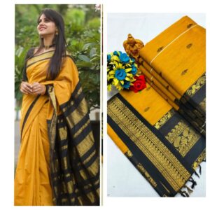 Plain Kalyani Cotton sarees (Yellow With Black)