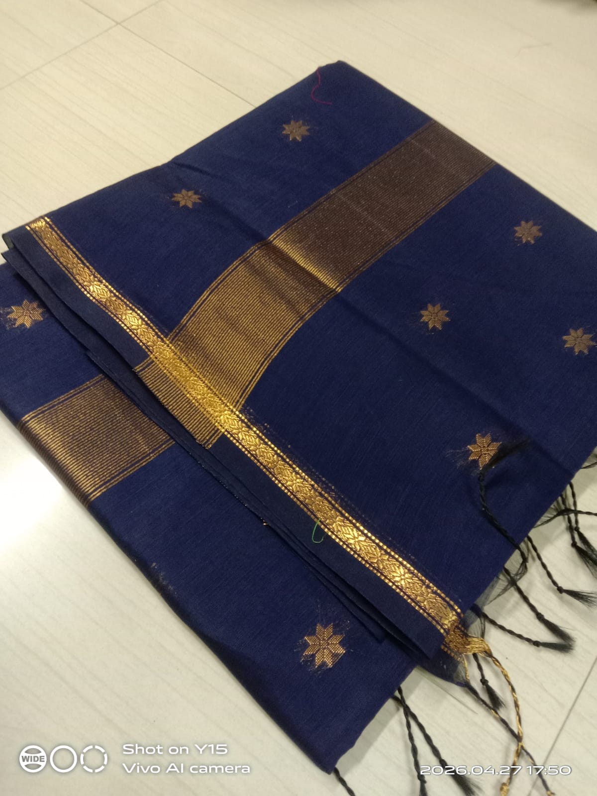 Maheshwari Silk Cotton Sarees (Navy Blue)