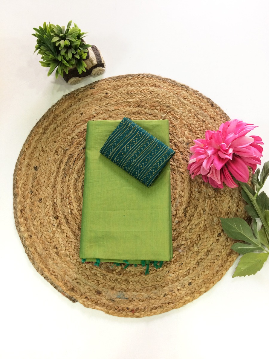 Plain South Cotton Mix Sarees(Green)